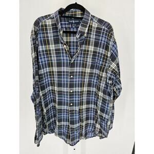 Ralph Lauren Marlowe Mens Sz XL Long Sleeve Dress Shirt Plaid Blue Green Cotton